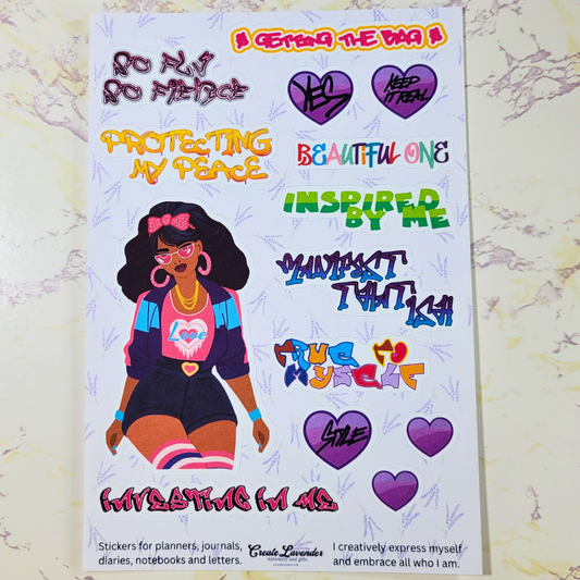 Fly Girl Graffiti Style Sticker Sheet