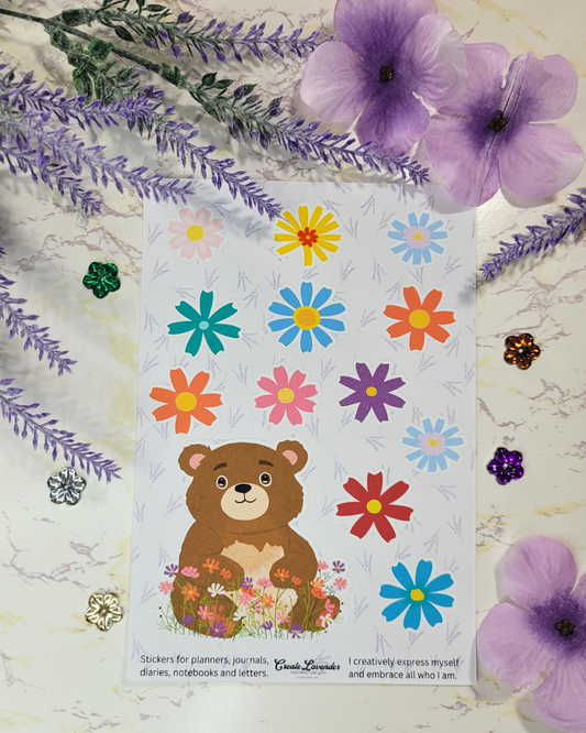 Sweet Bear Floral Sticker Sheet