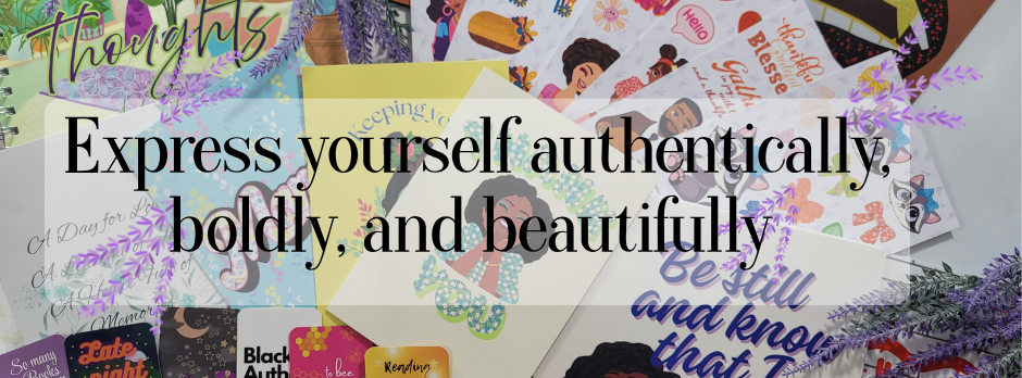 A background photo of multiple products with an overlay of a box with the words "authentically, boldly, and beautifully"
